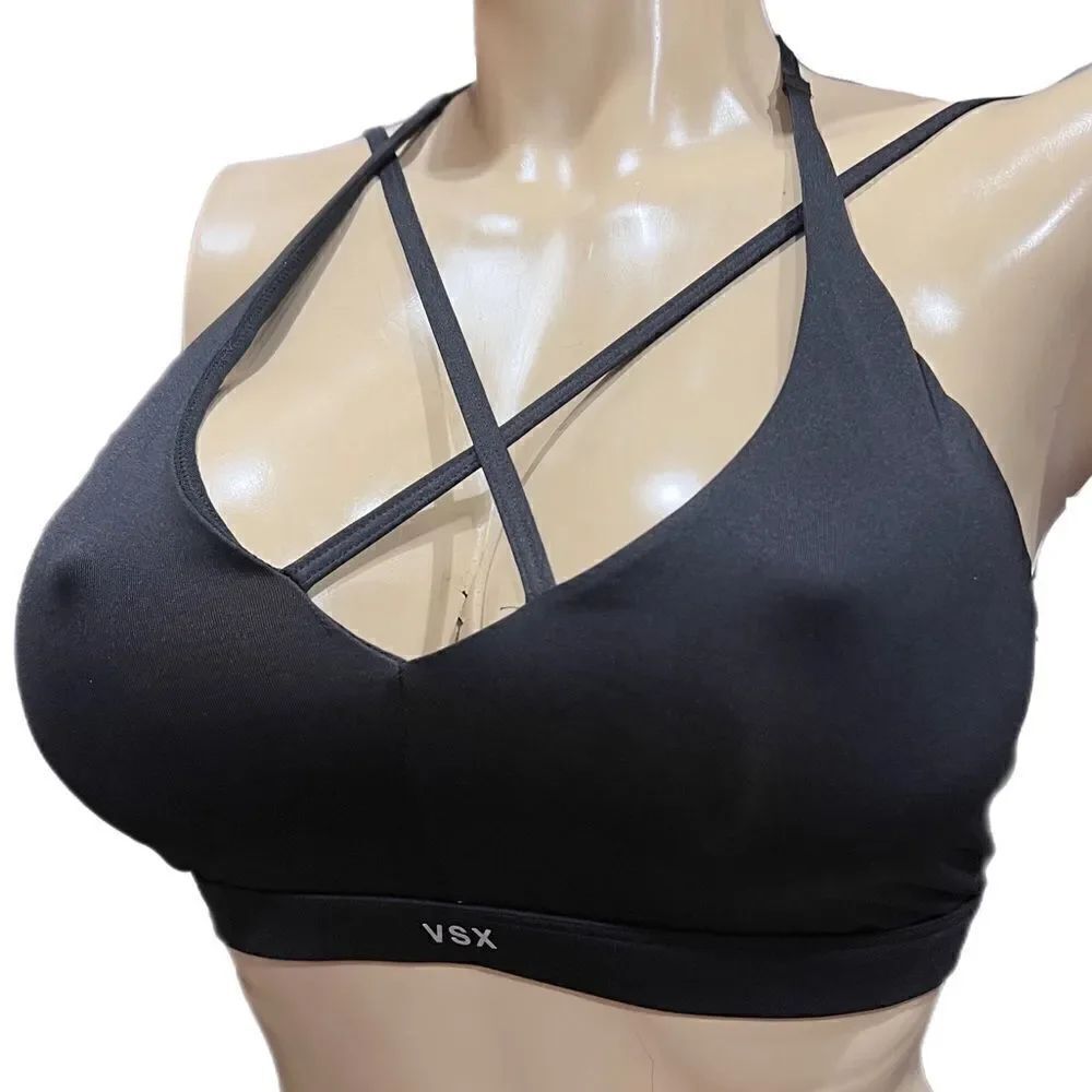 Victorias Secret Strappy padded with removable padding sport bra black Large